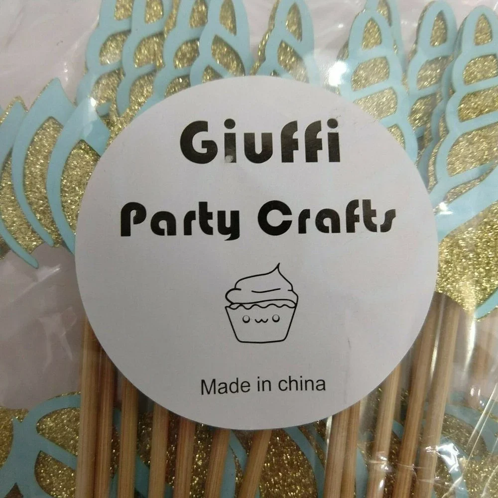 Unicorn Cupcake Party Pics Gold Glitter And Aqua 24 per Pack